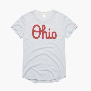 Homage Women's Script Ohio Tee, Size Small, Ash with Red Ink